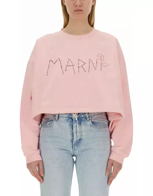 Marni Pink Crop Sweatshirt With Logo