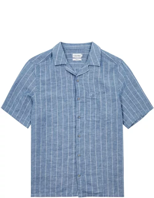 Calvin Klein Striped Linen-blend Shirt - Blue