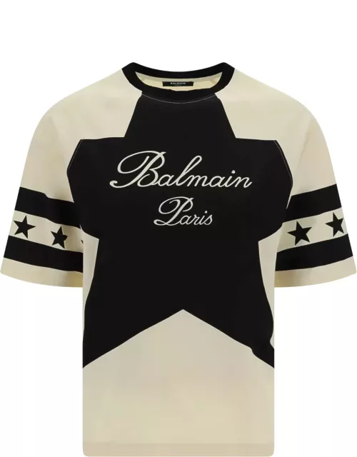 Balmain Cropped T-shirt With Star And Logo Print