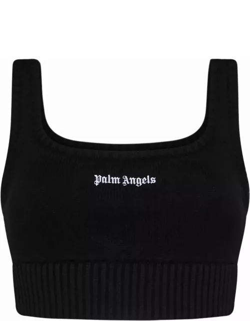 Palm Angels Logo Embroidered Cropped Knitted Tank Top