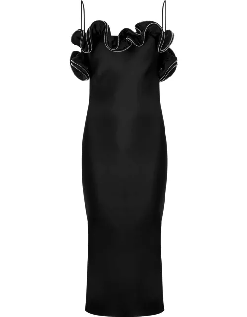 Coperni Ruffle-trimmed Satin Midi Dress - Black - 38 (UK10 / S)