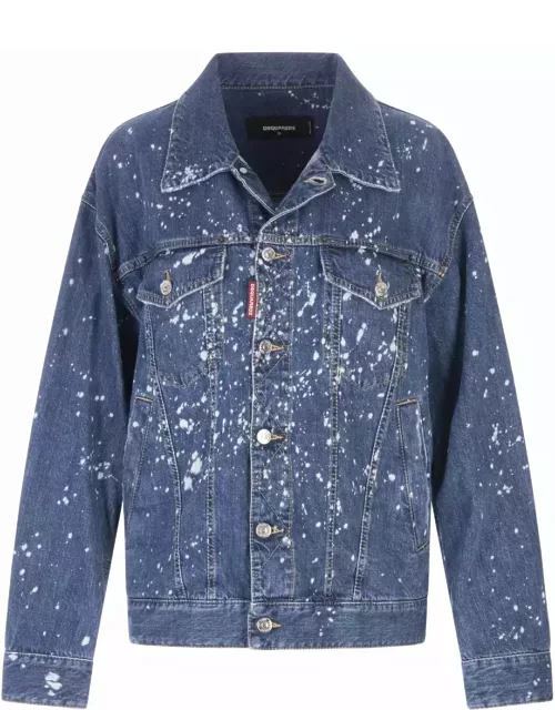 Dsquared2 Blue Denim Jacket With Colour Stain