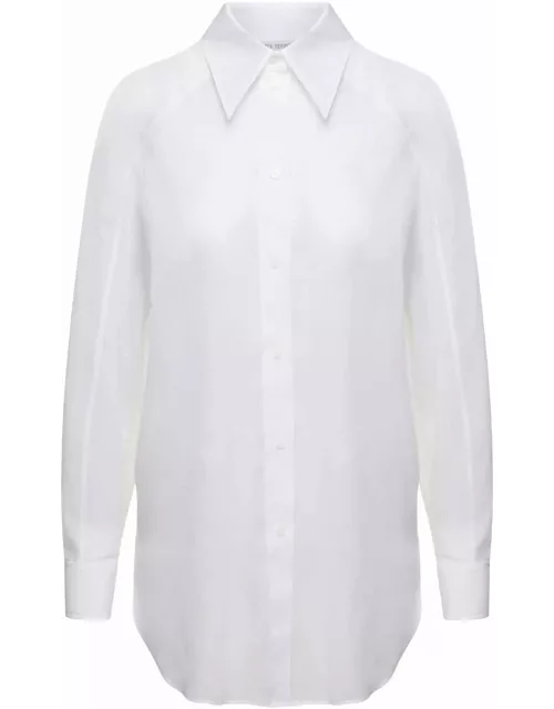Alberta Ferretti White Maxi Shirt In Cotton Organza Woman