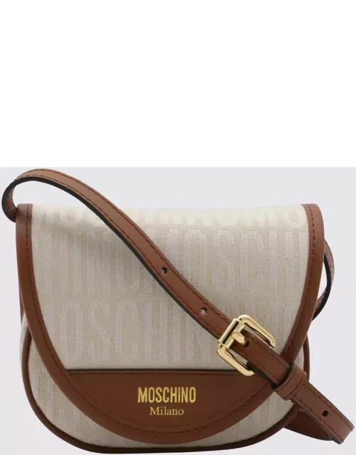 Moschino Ivory Canvas And Leather Allover Crossbody Bag