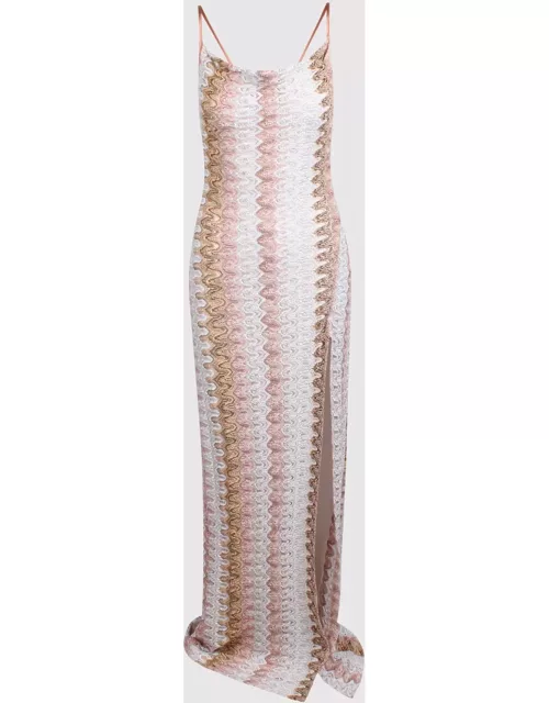 Missoni Long Lace Effect Dress With Draped Neckline And Slit
