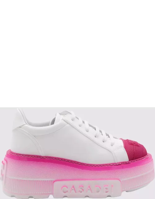 Casadei White And Pink Leather Sneaker
