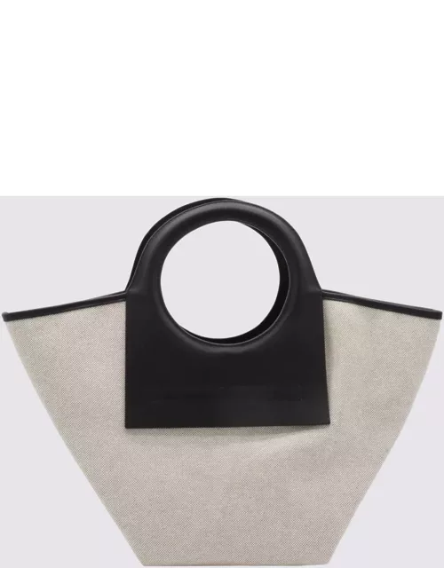Hereu Beige And Black Leather And Canvas Cala Tote Bag