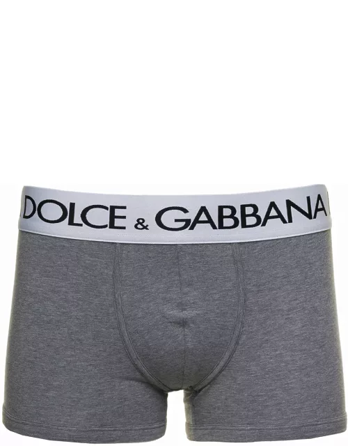 Dolce & Gabbana Grey Boxer Briefs With Branded Waistband In Stretch Cotton Man