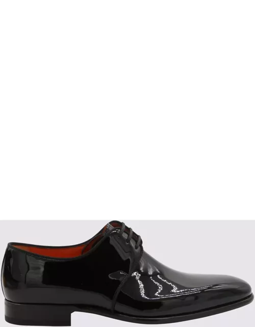 Santoni Black Leather Vynil Lace Up Shoe