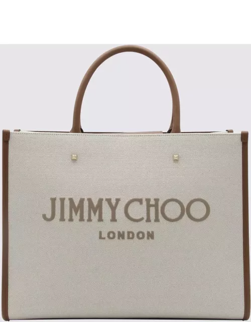 Jimmy Choo Natural And Taupe Canvas Avenue Medium Tote Bag