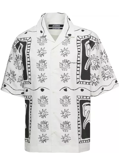 Jacquemus White la Chemise Jean Shirt With Abstract Print In Cotton Man