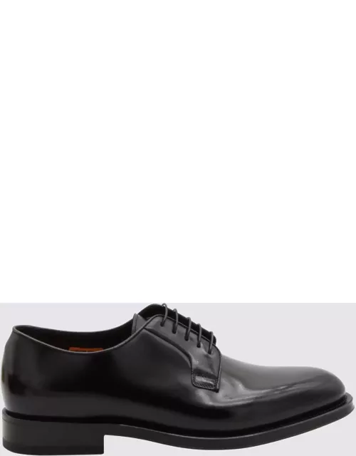 Santoni Black Leather Lace Up Shoe