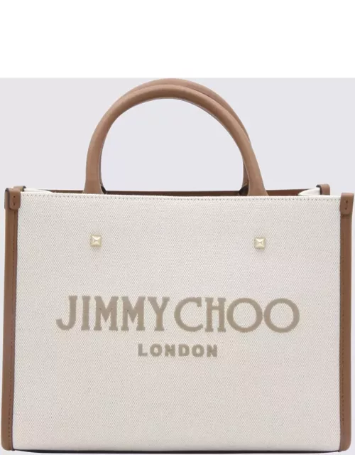 Jimmy Choo Natural And Taupe Canvas Avenue Tote Bag