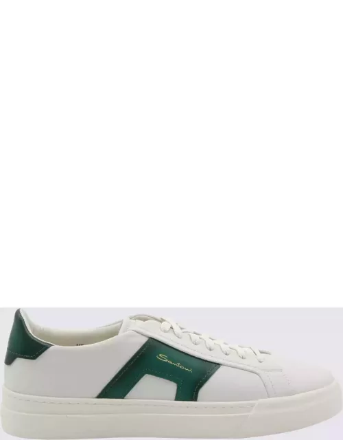 Santoni White And Green Leather Sneaker