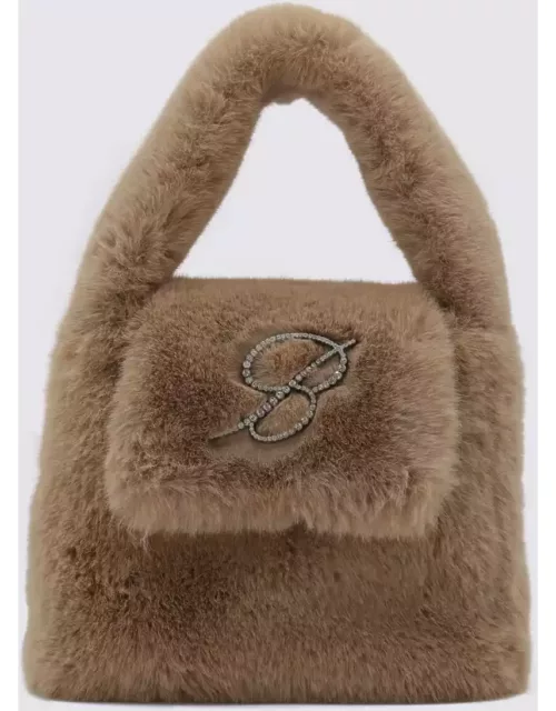 Blumarine Camel Faux Fur Monogram B Bag