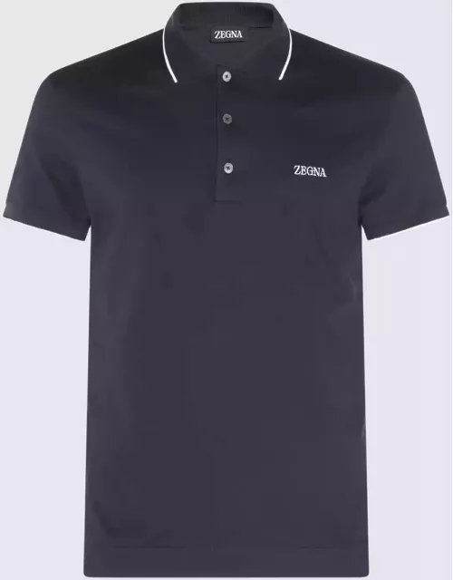 Zegna Navy Blue And White Cotton Polo Shirt