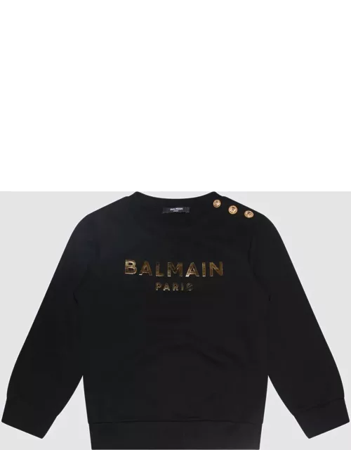 Balmain Black And Gold-tone Cotton Sweatshirt