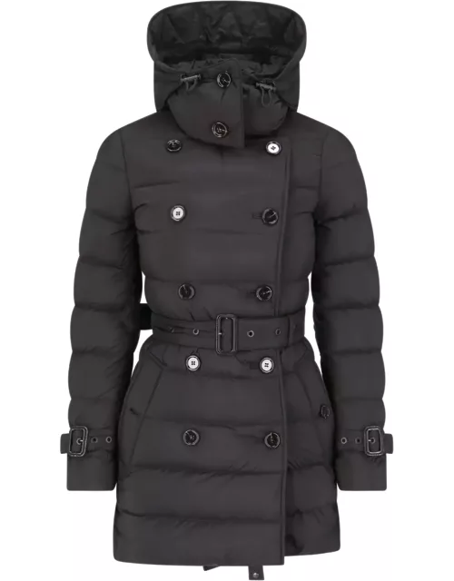 Burberry Long Black Belted Down Jacket With Removable Hood In Nylon Woman