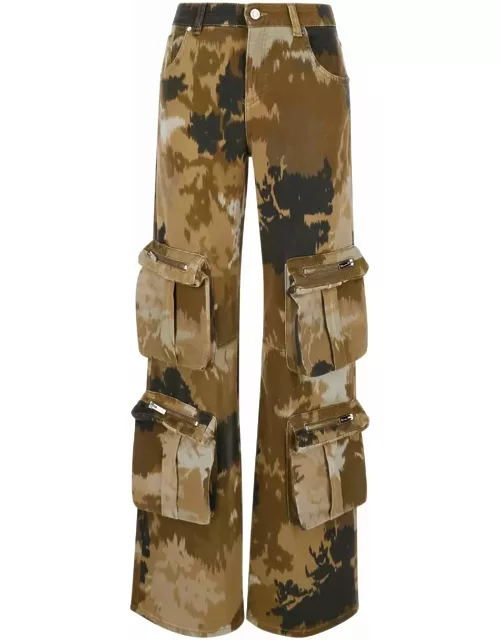 Blumarine Brown Cargo Pants With Camouflage Motif In Stretch Cotton Woman