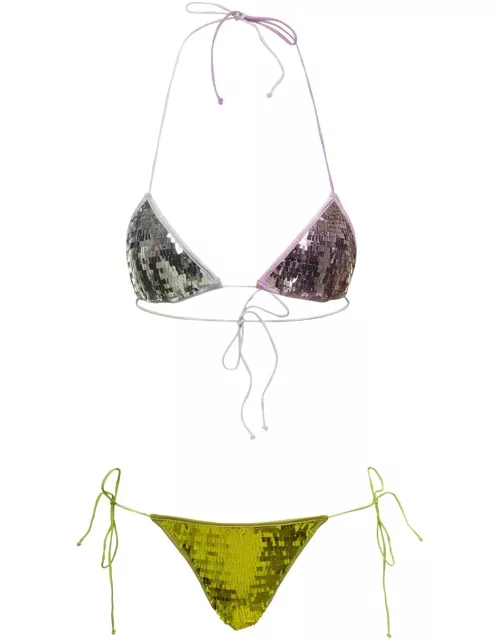 Oseree Multicolor Triangle-shaped Bikini With Sequins All Over In Techno Fabric Woman