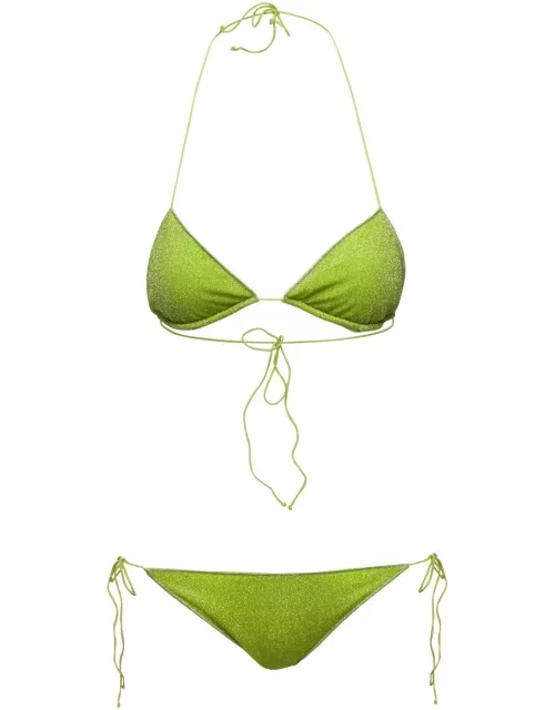 Oseree Green Triangle-shaped Bikini In Lurex Woman
