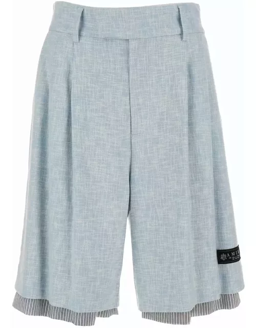 AMIRI Light Blue Layered Bermuda Shorts With Logo Patch In Wool And Cotton Man