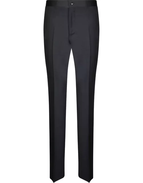 Canali Black Mohair Satin-stripe Trouser