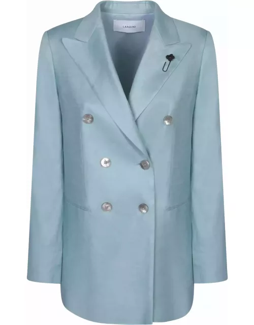 Lardini Sky Blue Linen And Viscose Double-breasted Jacket