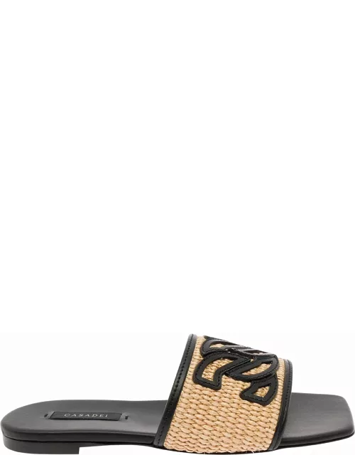 Casadei portofino Black Slip-on Sandals With C-chain Logo In Leather Woman