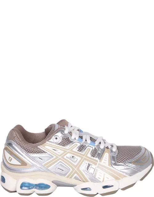 Asics Nimbus 9 Sneakers In Beige And Light Blue