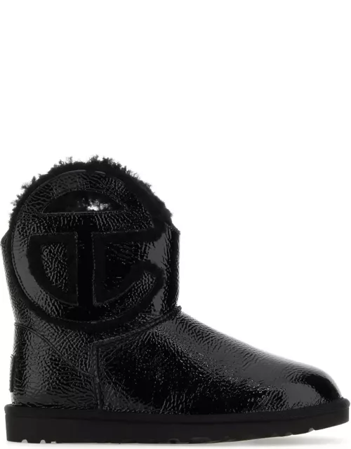 Black Leather Ugg X Telfar Logo Mini Crinkle Ankle Boot