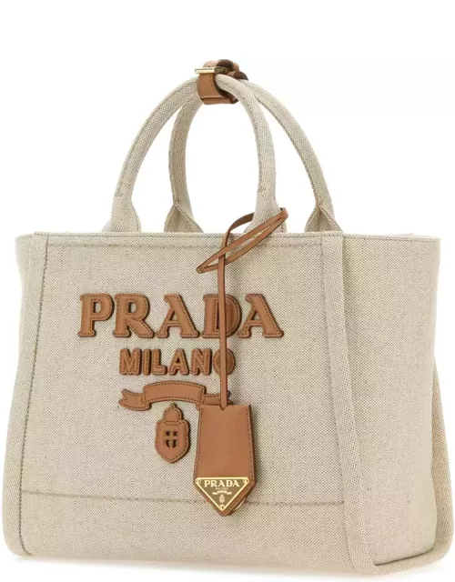 Prada Sand Canvas Shopping Bag