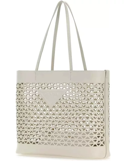 Prada White Leather Shopping Bag