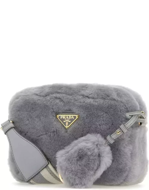 Prada Grey Shearling Crossbody Bag