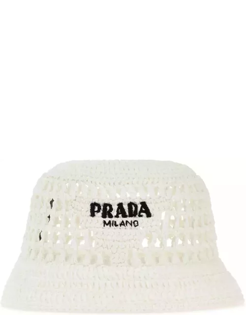 Prada White Raffia Bucket Hat