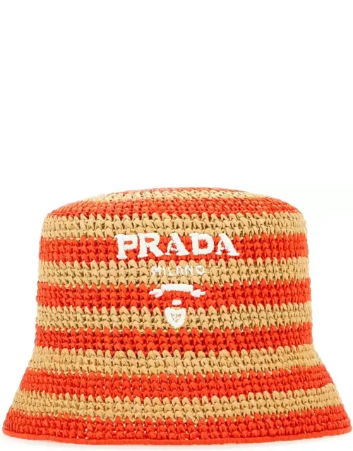 Prada Embroidered Raffia Hat