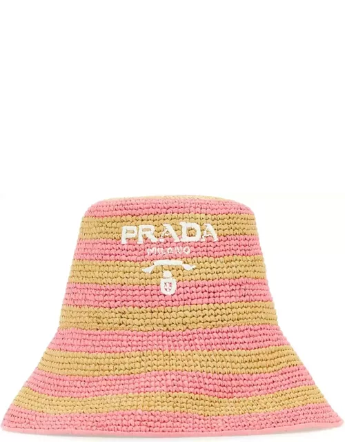 Prada Embroidered Raffia Bucket Hat