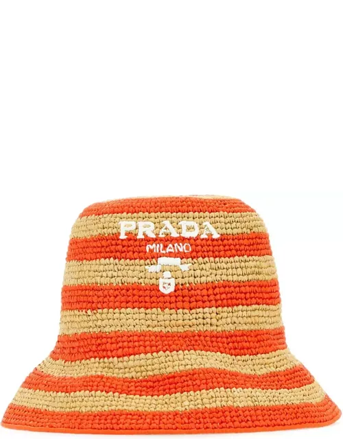 Prada Embroidered Raffia Bucket Hat