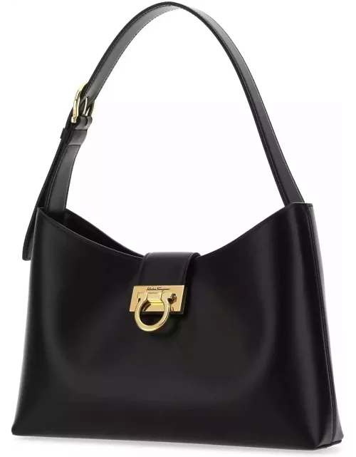 Ferragamo Black Leather Trifolio Shoulder Bag