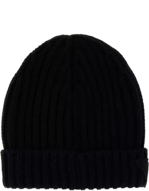 Prada Black Wool Blend Beanie Hat