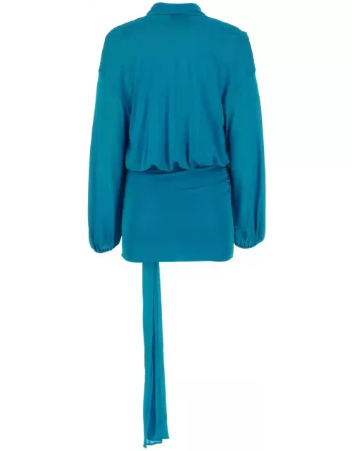 Blumarine Turquoise Jersey Mini Dres