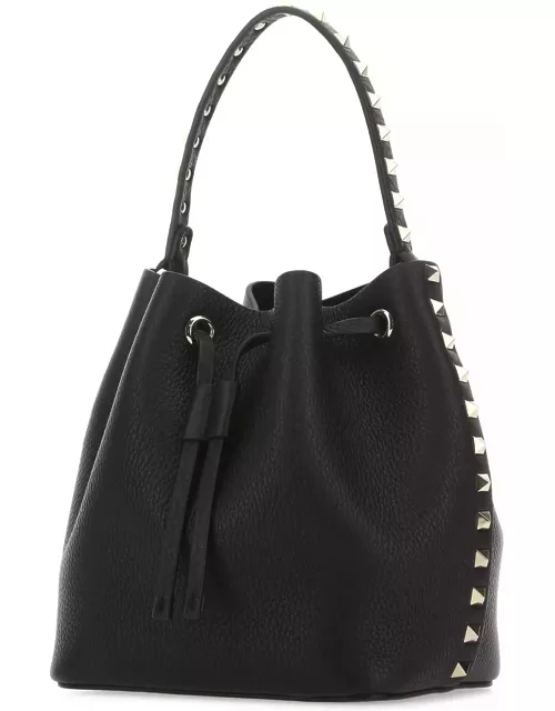 Valentino Garavani Black Leather Rockstud Bucket Bag