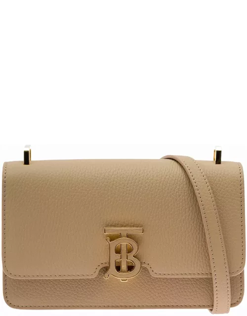 Burberry Beige Shoulder Bag With Tonal Tb Logo In Grainy Leather Woman