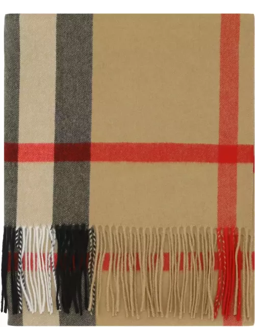 Burberry Wide Scarf In Beige Cashmere