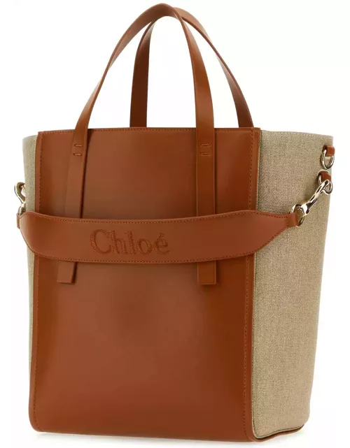 Chloé Two-tone Linen And Leather Medium Sense Shopping Bag