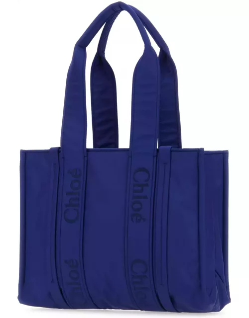 Chloé Electric Blue Nylon Medium Woody Shopping Bag