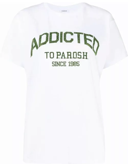 White stud-logo cotton T-shirt