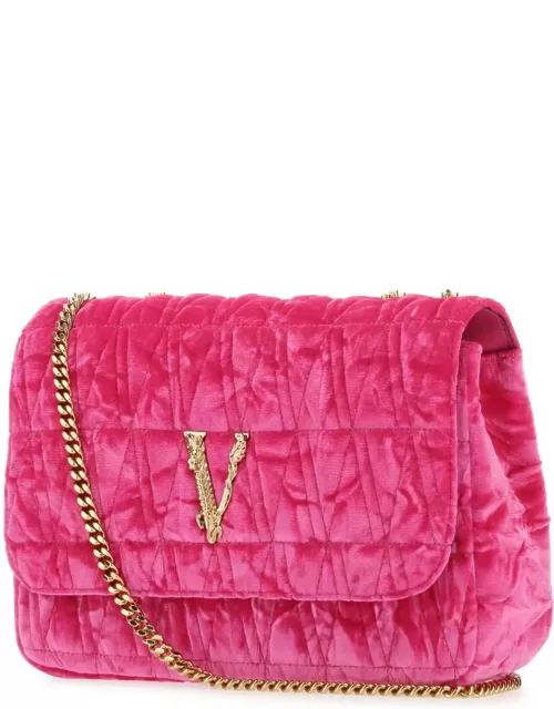 Versace Fuchsia Velvet Virtus Shoulder Bag
