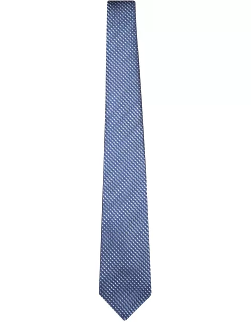 Kiton Blue/white Polka Dot Micro-pattern Tie