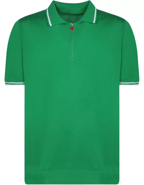 Kiton Green Mid-zip Polo Shirt